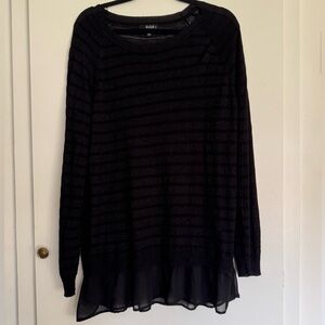 ANA A New Approach Womens Plus 1X Striped Tunic Black Sweater Long Sleeve Sheer